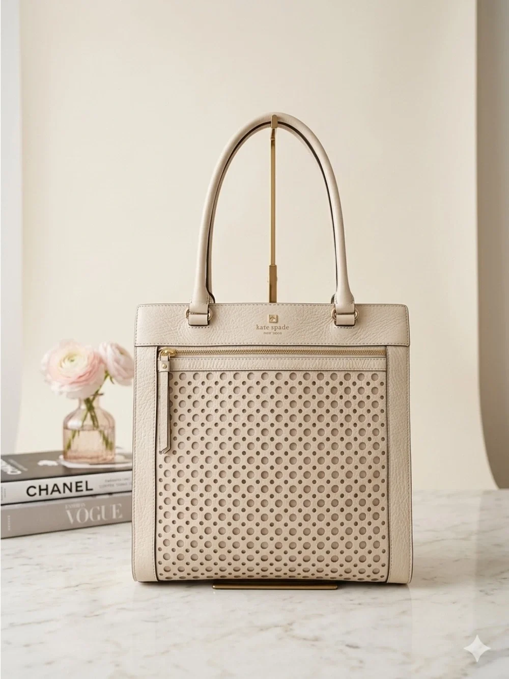 Kate Spade Perri Lane Bubbles Lynne Perforated Leather Tote Bag – Ivory / Cream